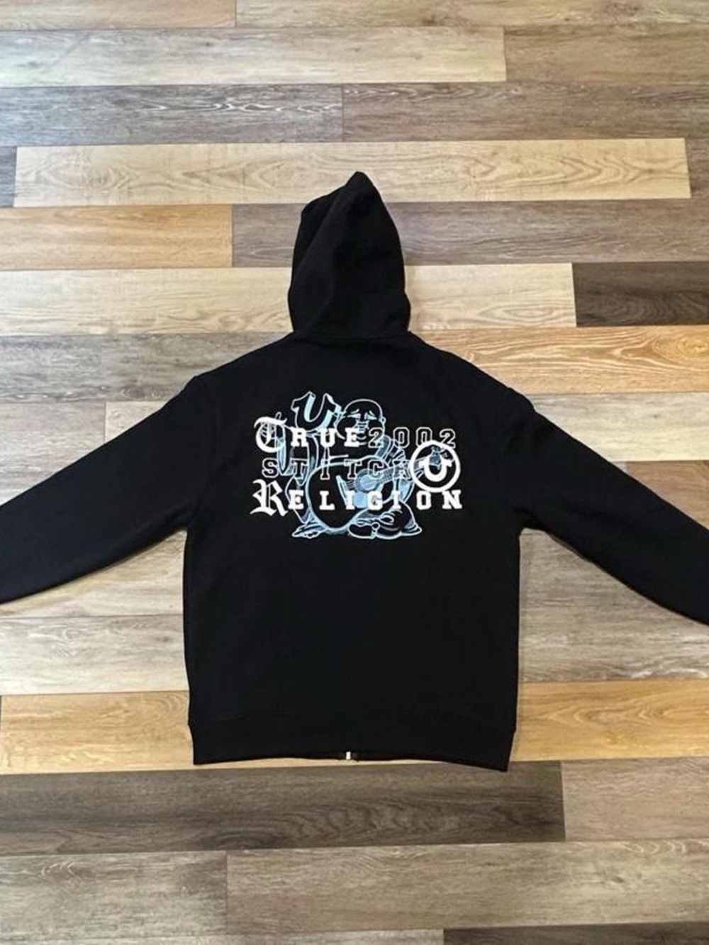 True Religion Men’s Black Graphic Hoodie - Buddha Guitar Logo - Picture 7 of 7